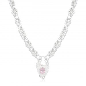 Premium Stars and Bars Necklace with Pink Lock