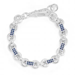 Silver and Pink Sapphire Stone Gypsy Link Bracelet