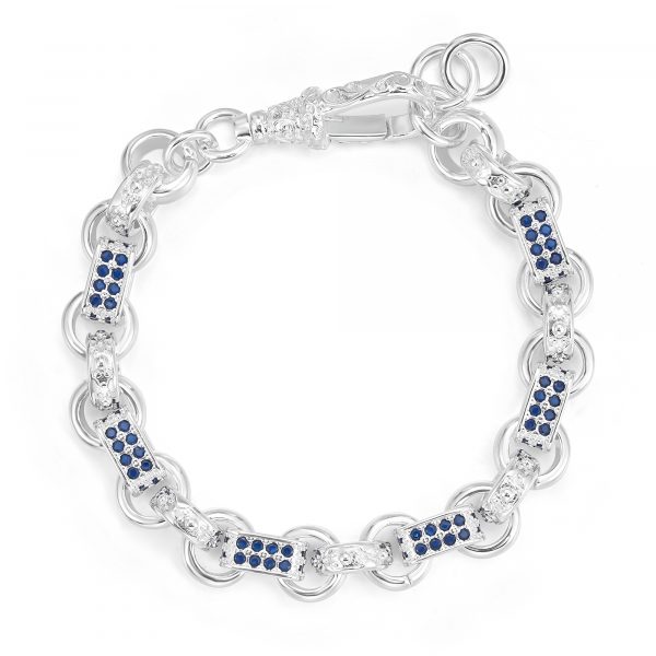 Silver and Pink Sapphire Stone Gypsy Link Bracelet