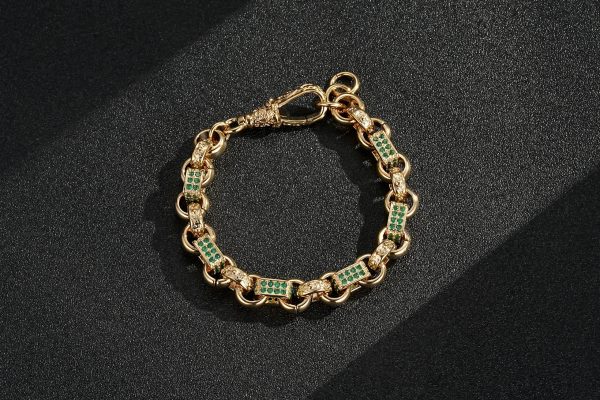Premium 9ct Gold-Filled Gold and Green Gypsy Link Bracelet - Image 4
