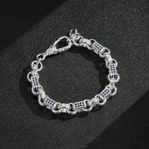 Silver Sapphire Stone Gypsy Link Bracelet Description: