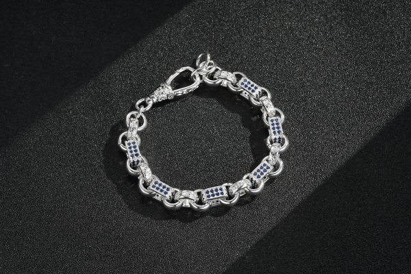 Silver Sapphire Stone Gypsy Link Bracelet Description: