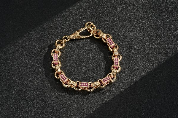 Premium 9ct Gold-Filled Bright Pink Gypsy Link Bracelet - Image 2