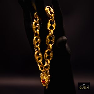 Premium Gold-Filled Vintage Gold Button Lock Bracelet – Red Stone