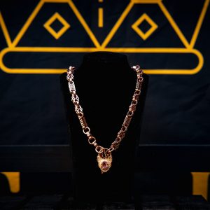 Rose Gold Premium Medium Stars and Bars necklace with Pink Lock