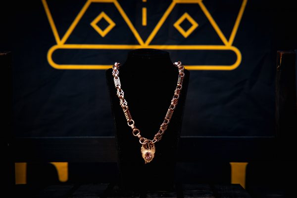 Rose Gold Premium Medium Stars and Bars necklace with Pink Lock
