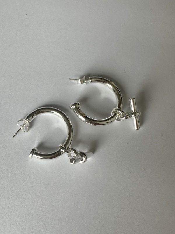 New T-Bar Hoops - Small/Medium - Silver - Image 3