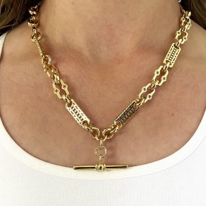 Gold Stars and Bars T-Bar Chain Necklace