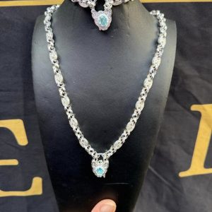 Aquamarine Petite Button Set - Rhodium Plated