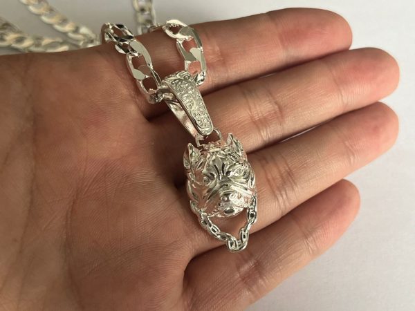 Premium Bulldog Pendant with Luxury 6mm Cuban Chain - Rhodium Plated - Image 2