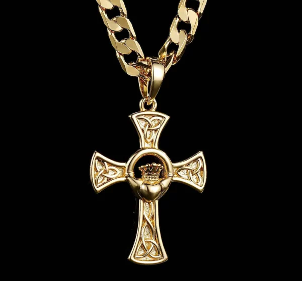 Gold-Filled Premium Celtic Claddagh Cross Pendant with 22-Inch 6mm Cuban Chain - Image 3