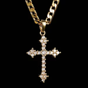 Premium Gold-Filled Crystal Cross Necklace with 22-Inch Luxury 6mm Chain
