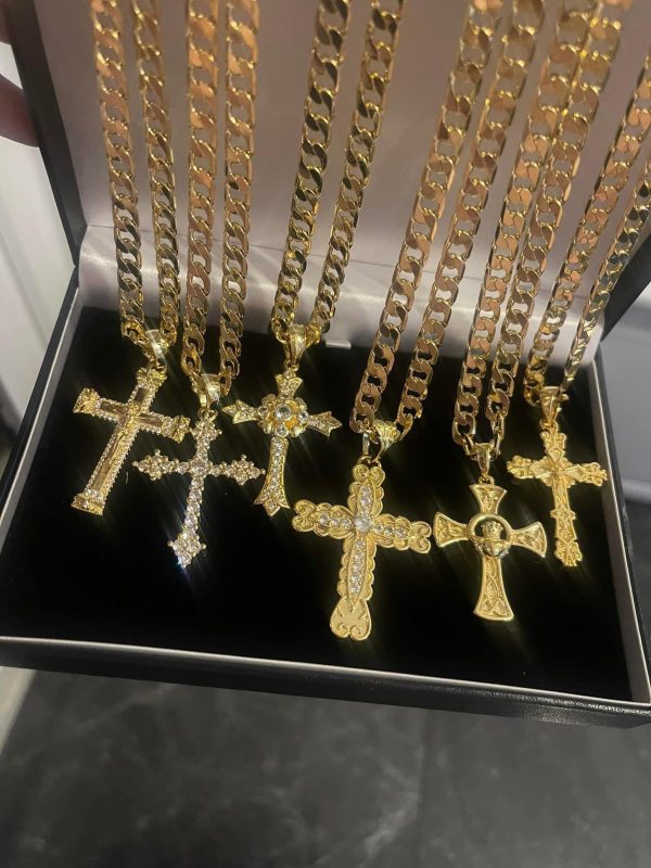 Premium Gold-Filled Crystal Cross Necklace with 22-Inch Luxury 6mm Chain - Image 2