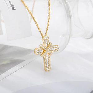 Gold Iced Out Cross Pendant and Chain