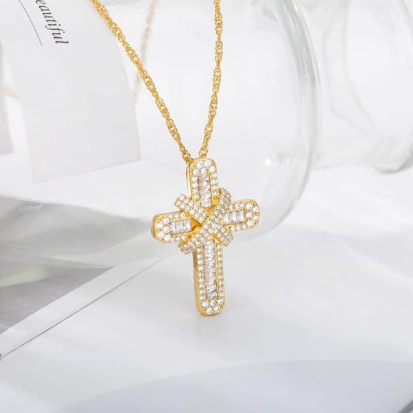Gold Iced Out Cross Pendant and Chain