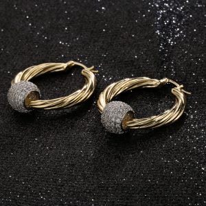 Gold Large Hoop Earrings with Disco Ball