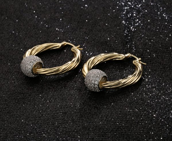 Gold Large Hoop Earrings with Disco Ball