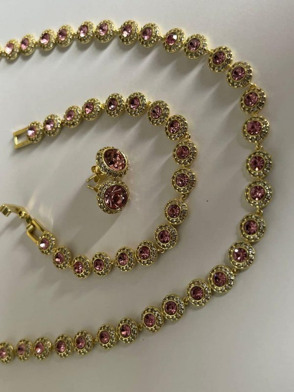 Gold and Pink Crystal Tennis -  Necklace only - Image 3