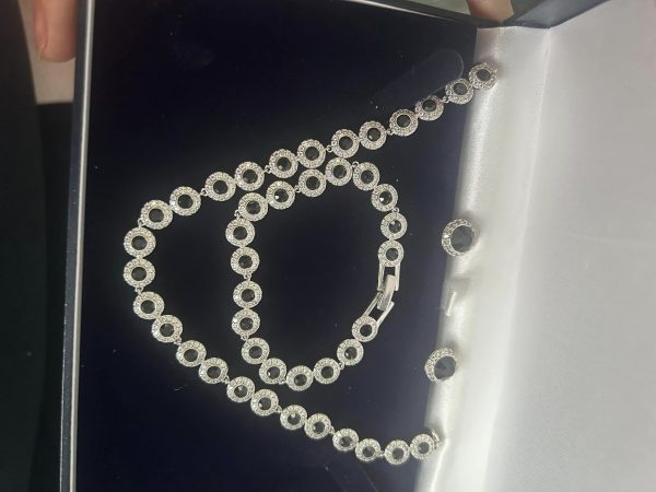 Black Stone Crystal Halo Tennis Set