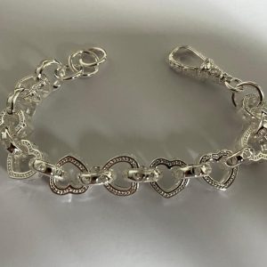 Silver Heart Belcher Bracelet with Rhodium Plating 12mm