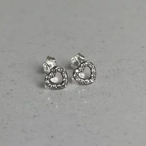 Sterling Silver Hollow Heart Stud Earrings - Boxed