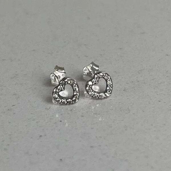Sterling Silver Hollow Heart Stud Earrings - Boxed