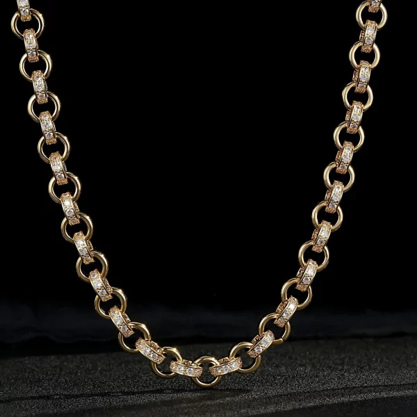 10mm Gold-Filled Alternate Pattern Belcher Necklace with Stones - Image 2