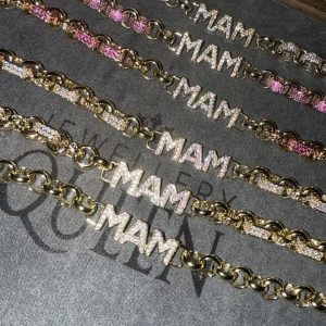 12mm bright Pink iced out Mam bracelet