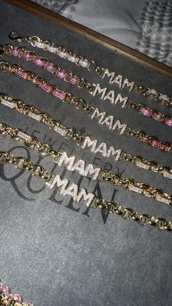 12mm bright Pink iced out Mam bracelet