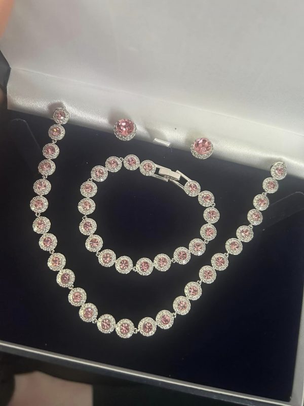 Pink Crystal Tennis Necklace Set - Image 2