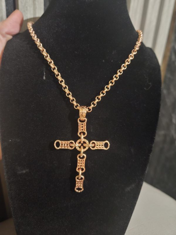 Stars and Bars Cross Pendant with 4mm Belcher Chain - Rose Gold Filled - Image 2