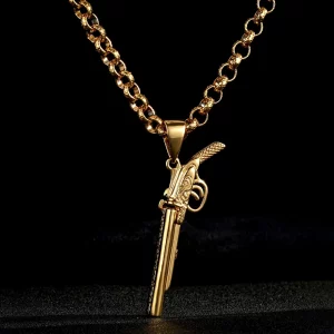 Premium Gold-Filled Shotgun Barrel Moving Pendant with 8mm Luxury Patterned Chain