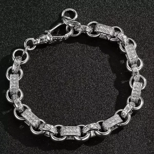 10mm Rhodium-Plated Silver Gypsy Bracelet with Clear CZ Stones
