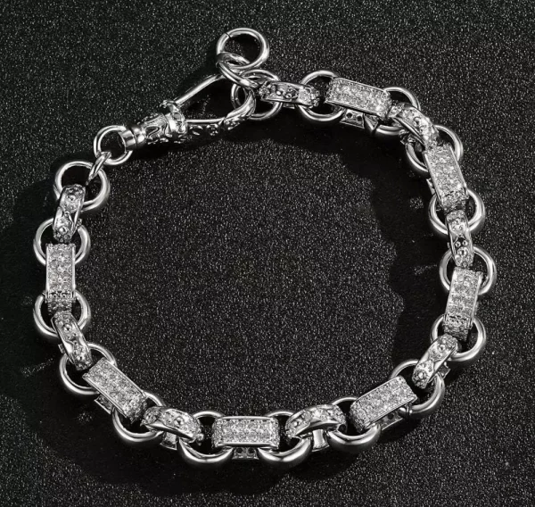 10mm Rhodium-Plated Silver Gypsy Bracelet with Clear CZ Stones