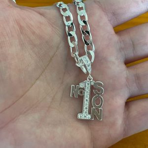 Silver Number 1 Son Necklace - Rhodium Plated