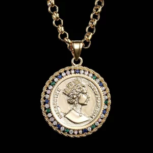Premium Gold-Filled Queen Elizabeth Pendant with 22-Inch Luxury Chain