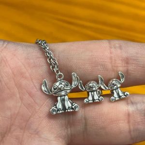 Lilo and Stitch Sterling Silver Necklace and Earring Set